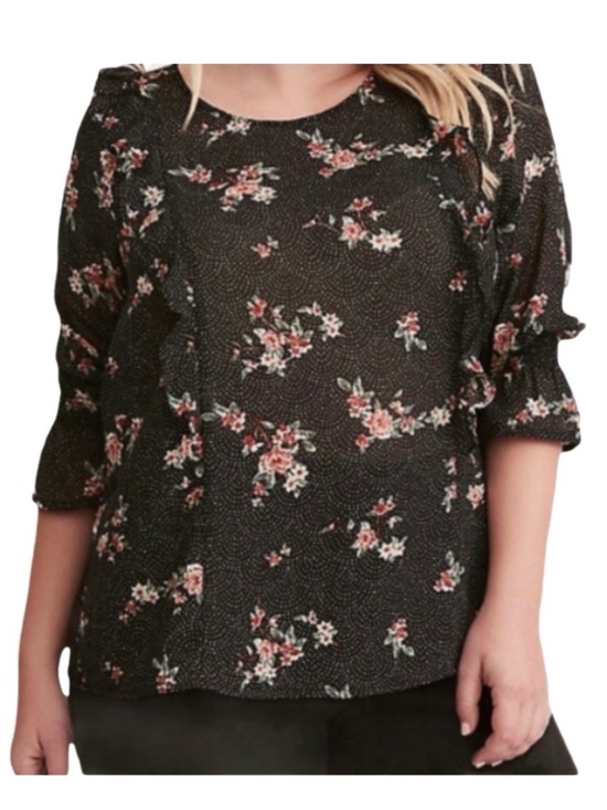 torrid Tops - Torrid Ladies Black Dot Floral  Ruffle Sleeve Blouse Size 1 (14/16)